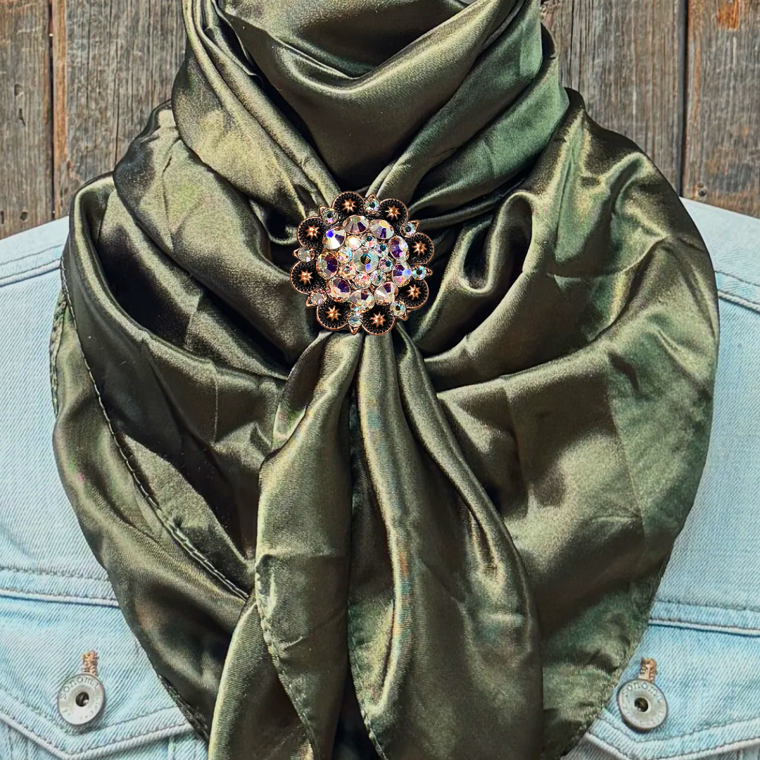 35X35" Solid Olive Wild Rag / Scarf WRS28 - Crystal Concho Wild Rag Slides - Assorted