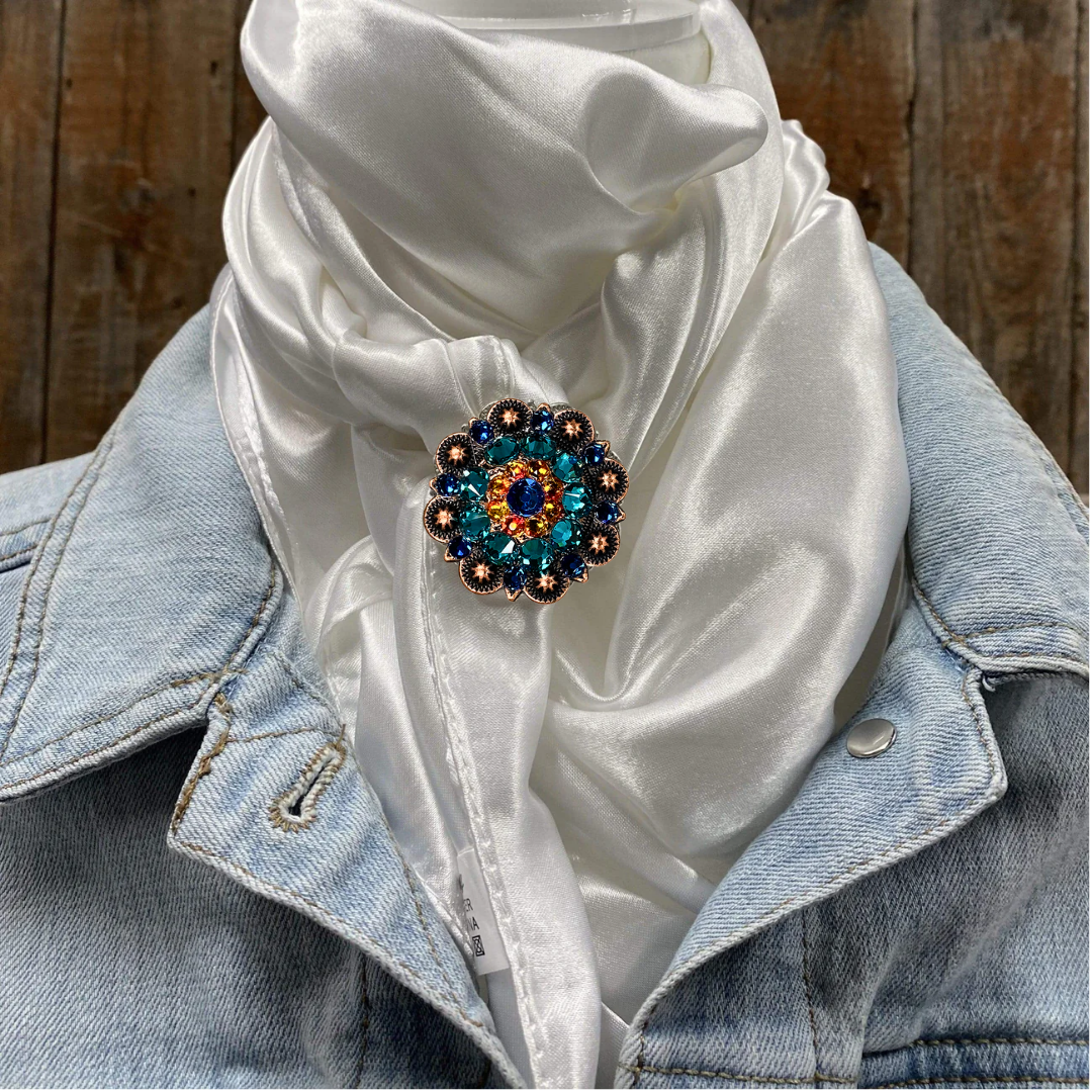 35X35" Solid White Wild Rag / Scarf WRS3 - Crystal Concho Wild Rag Slides - Assorted