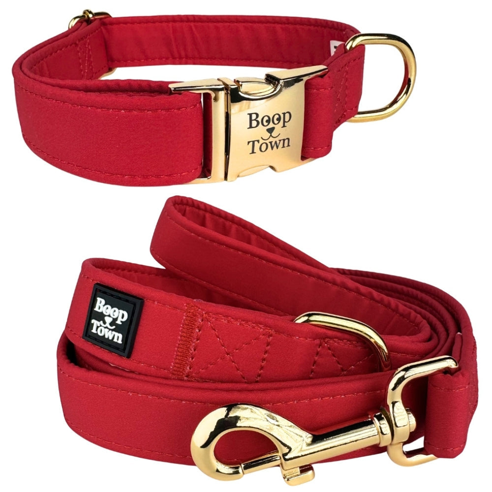 Boop Town Matching Dog Collar and Leash Set - Soft Cotton & Heavy Duty Nylon Core - Quick Release Metal Buckle - Aesthetic Adjustable Pet Accessories - Reduces Hair Matting - XS Small Medium Large XL Dogs
