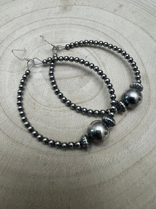3 mm Sterling Silver Pearl Hoops with 10 mm - 2 inch drop