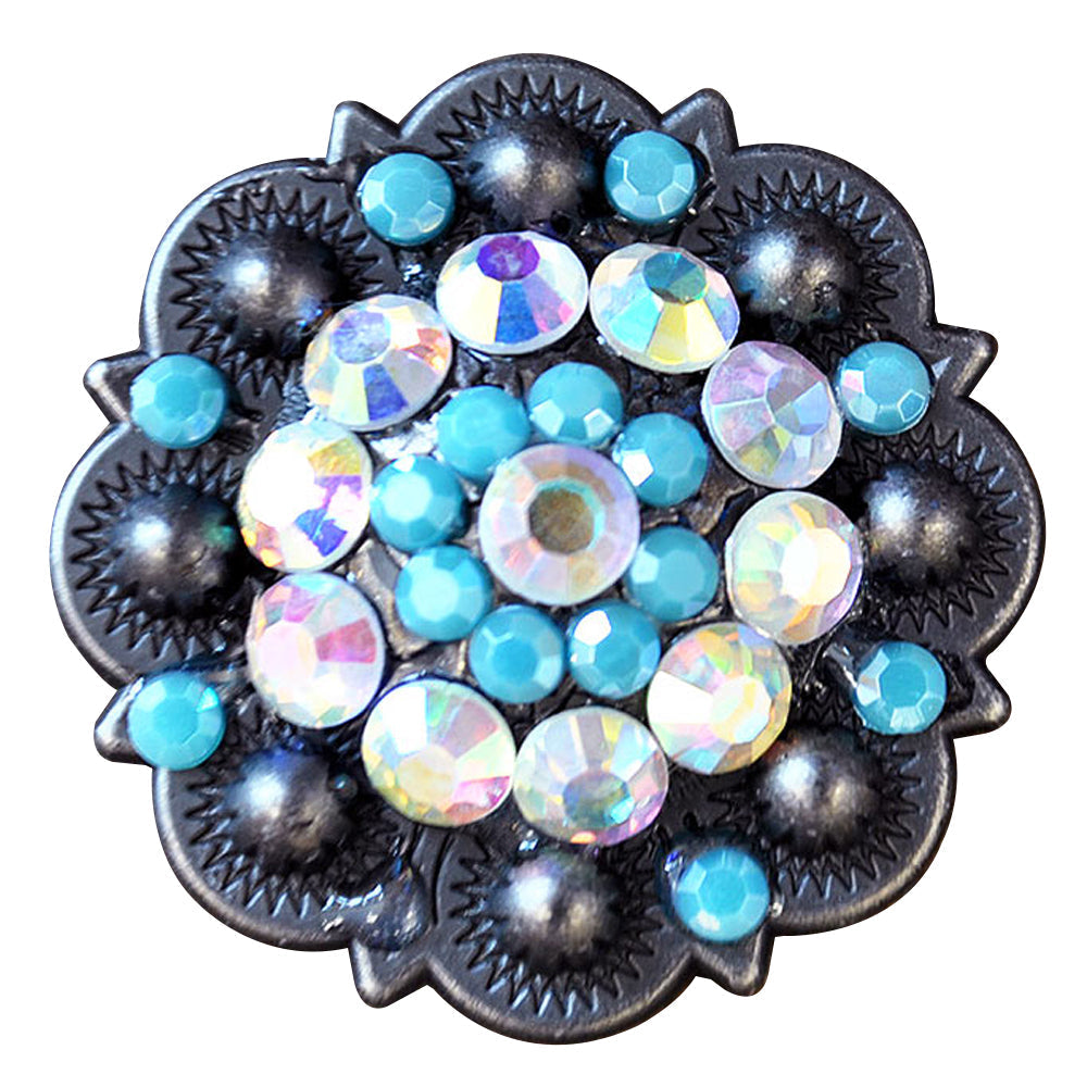 1.5" Hilason Western Style Berry Rhinestone Bling Tack Headstall Saddle Concho Turquoise/Black