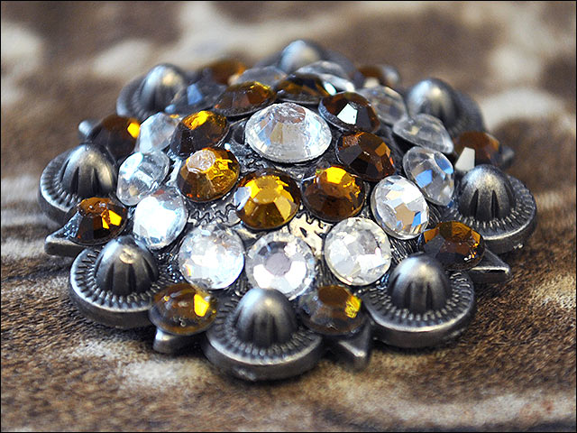 1.5" Hilason Western Style Silver Berry Rhinestone Bling Tack Headstall Saddle Concho Yellow