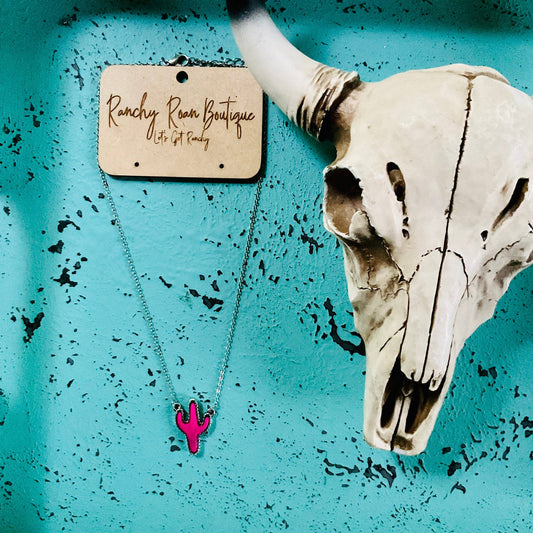 Cactus Pink Pendant Necklace