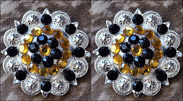 Western Screw Back 2 In Concho Black & Citrine Crystal Berry Saddle Bling