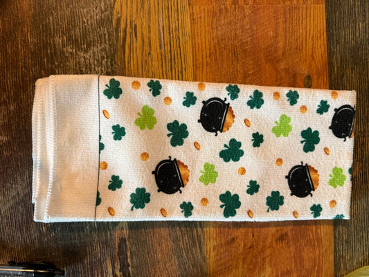 Shamrocks and Pot of Gold Kitchen Towel