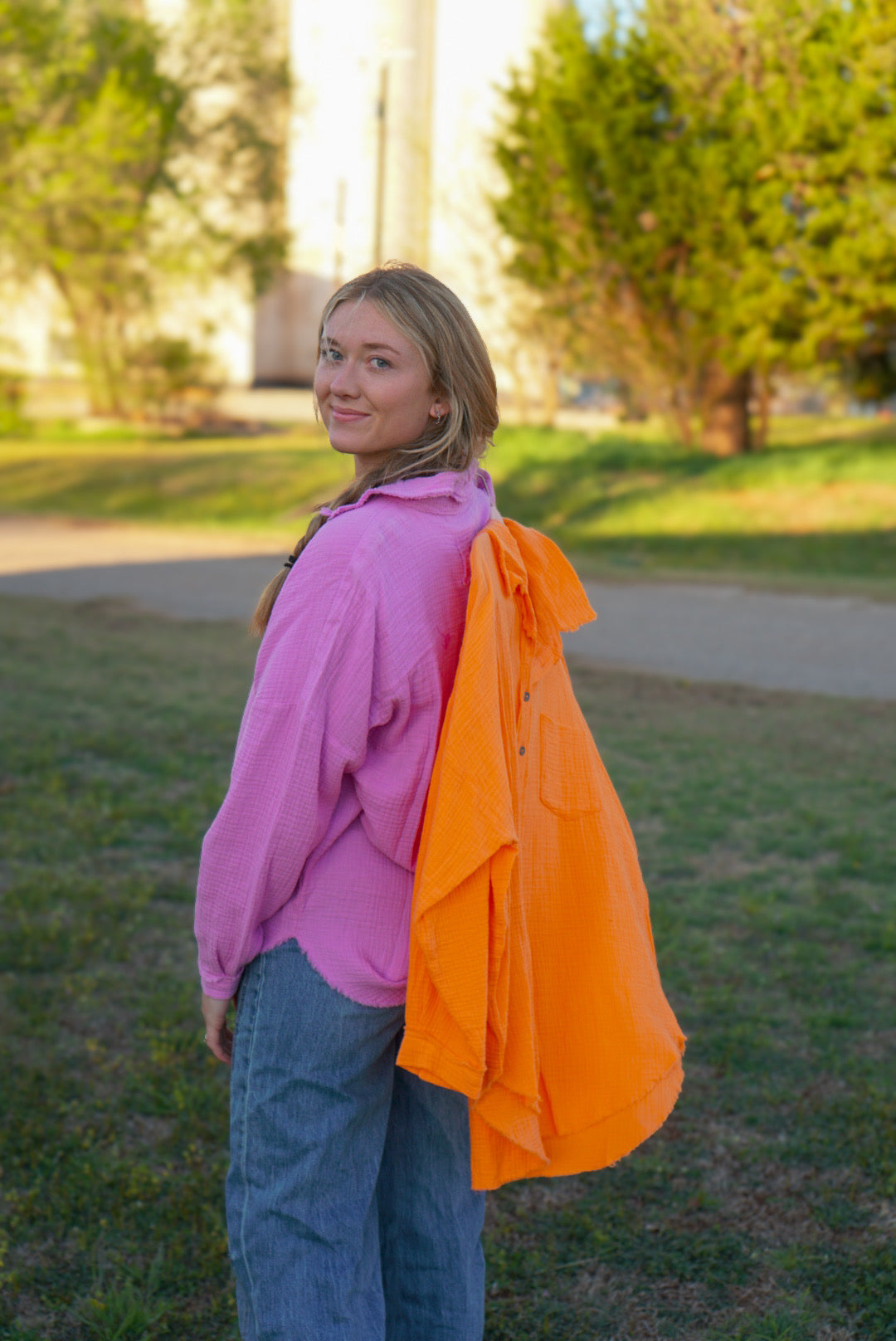 Light Orange - Button Down Linen Top
