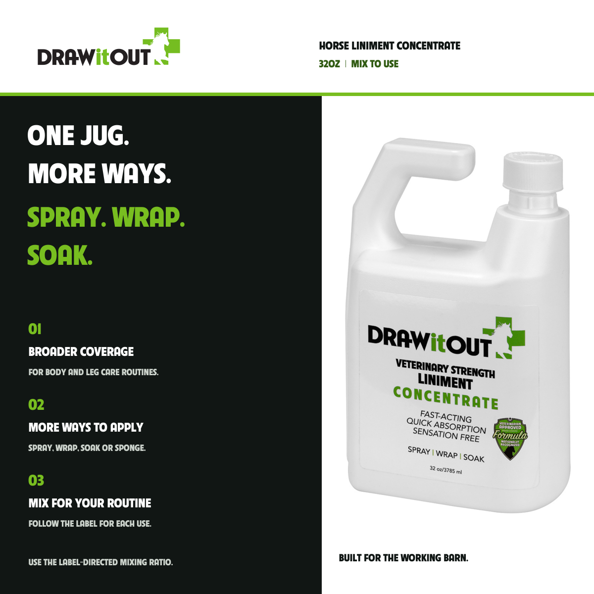 Draw It Out® 32oz Horse Liniment Concentrate | Spray, Wrap & Soak