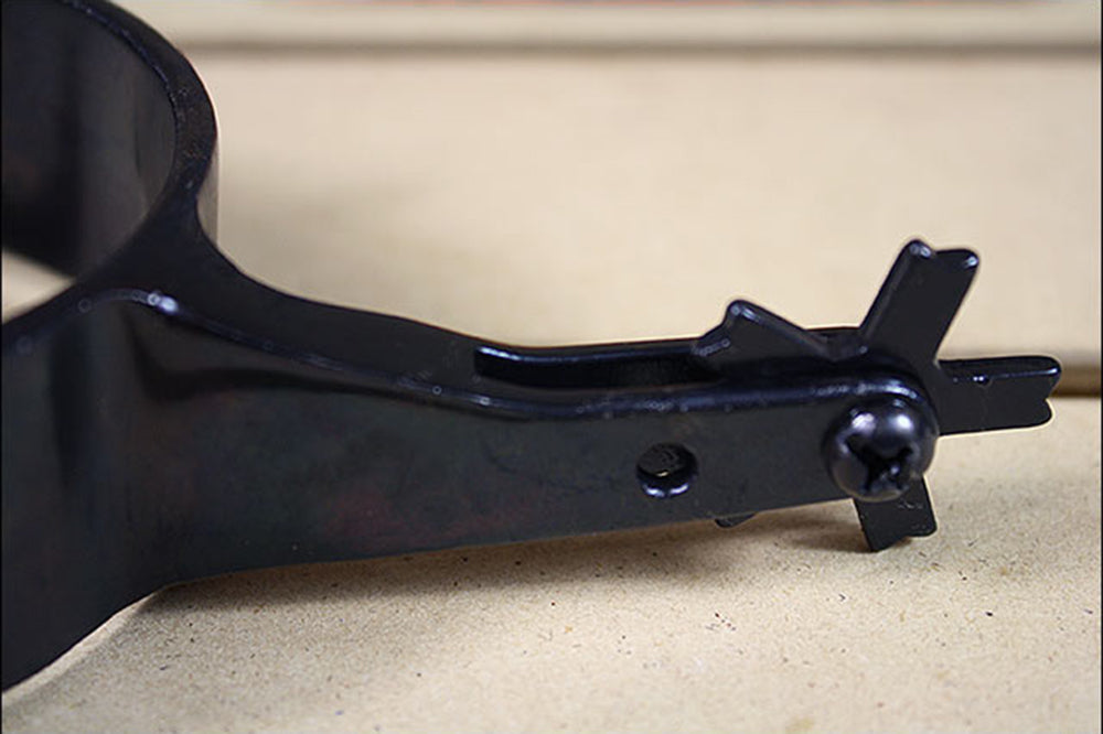 Hilason Black Steel Men Rodeo Spurs 5 Points Notched Rowels