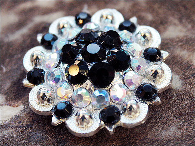 1.5" Hilason Western Style Crystal Silver Berry Rhinestone Bling Headstall , Saddle , Breast Collars Concho Black