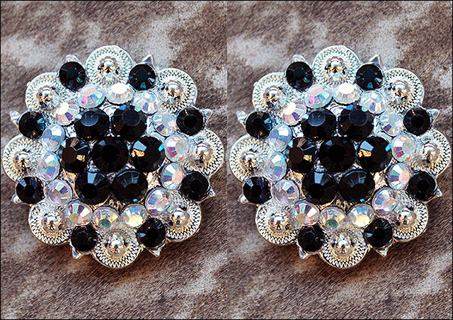 1.5" Hilason Western Style Crystal Silver Berry Rhinestone Bling Headstall , Saddle , Breast Collars Concho Black