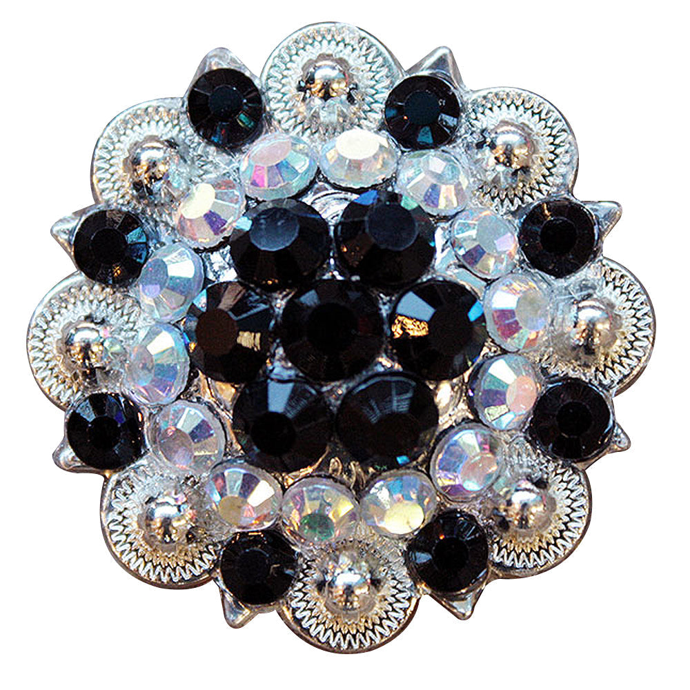1.5" Hilason Western Style Crystal Silver Berry Rhinestone Bling Headstall , Saddle , Breast Collars Concho Black