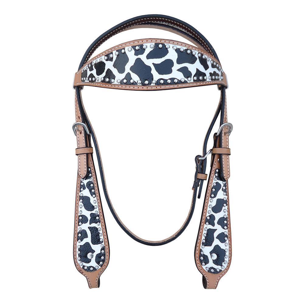 HILASON Western Horse Leather Headstall & Breast Collar Set White Leopard