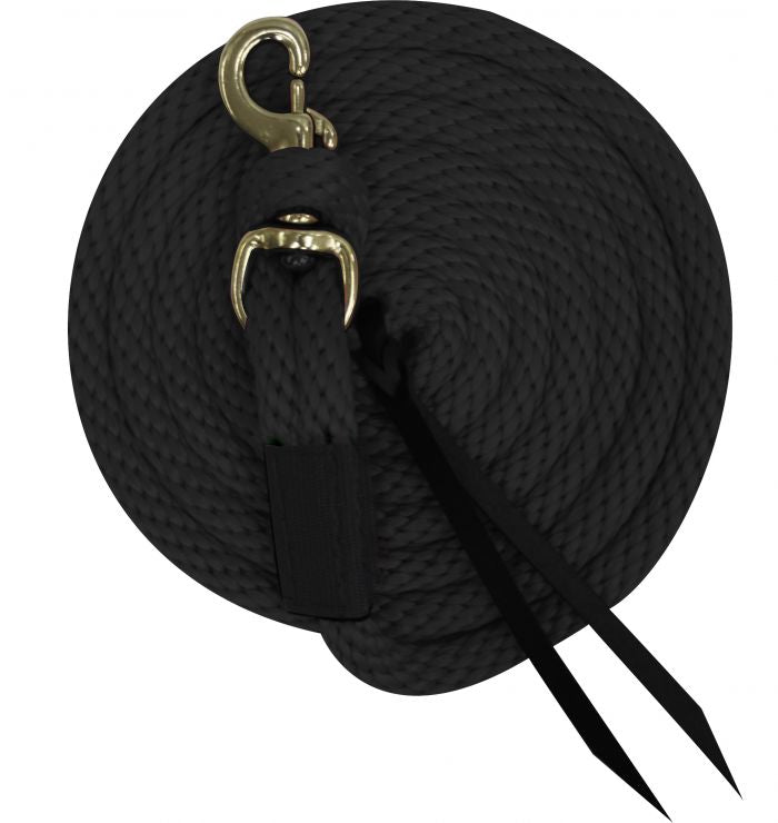 BLACK 5/8" x 10' Deluxe poly lead with removable brass snap and leather ends.