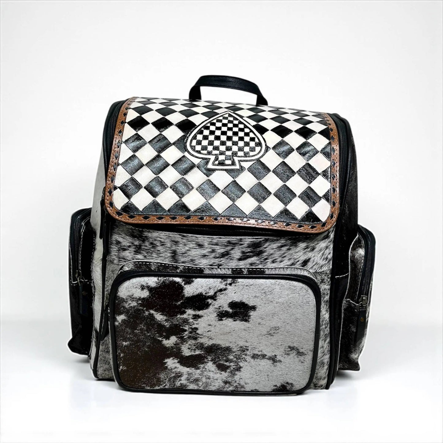 Aces Checker Tooled & Cowhide Backpack 