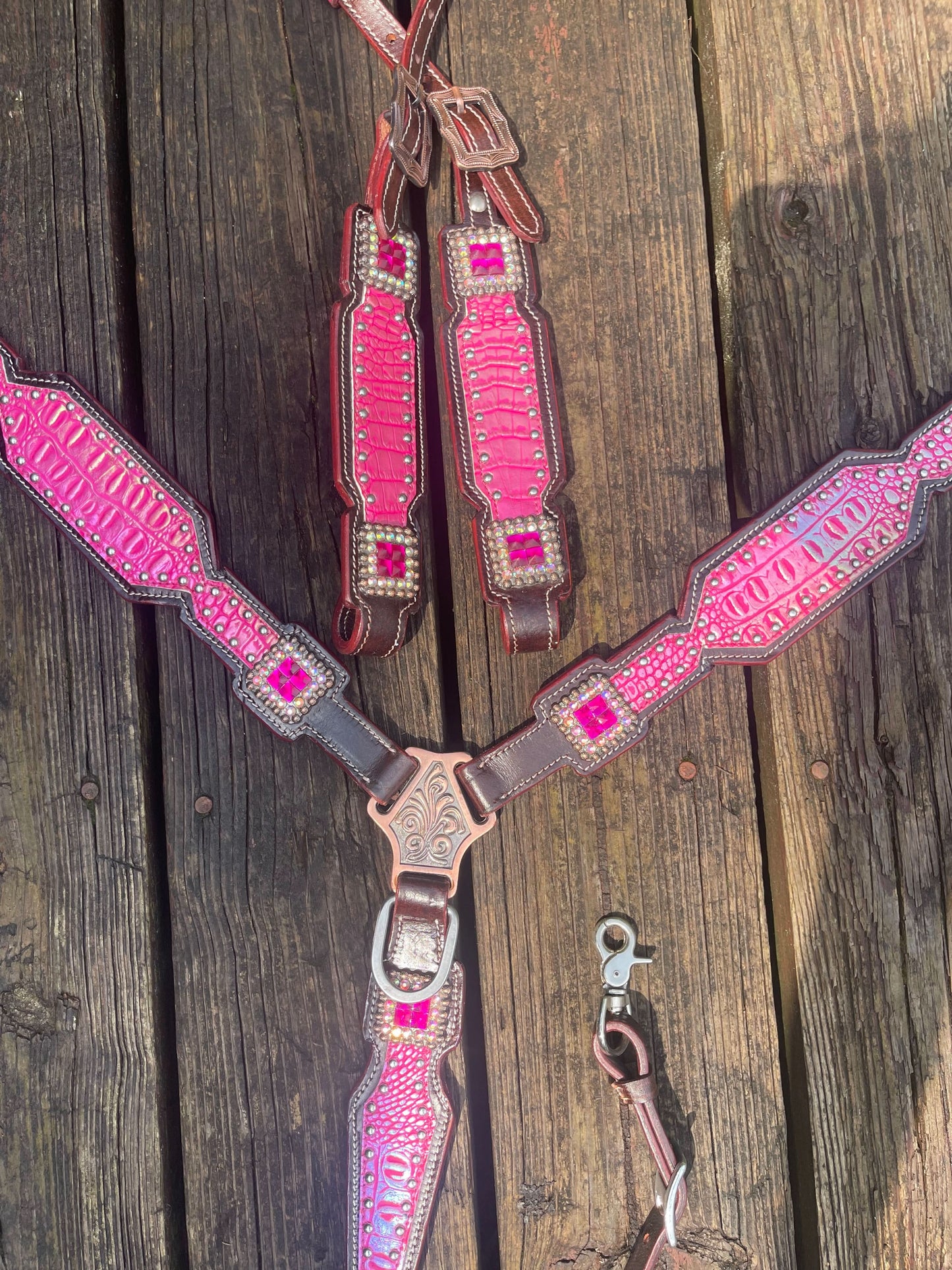 Western Horse Tack Set | Made to Order | Hot Pink Alligator Accent (BHT007)
