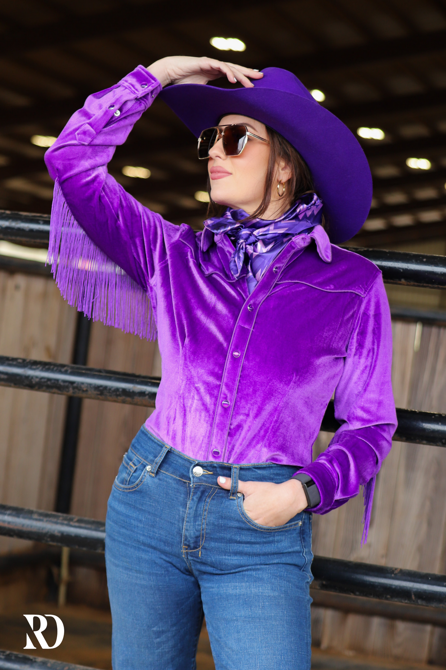 PURPLE FRINGE VELVET PERFORMANCE RODEO SHIRT