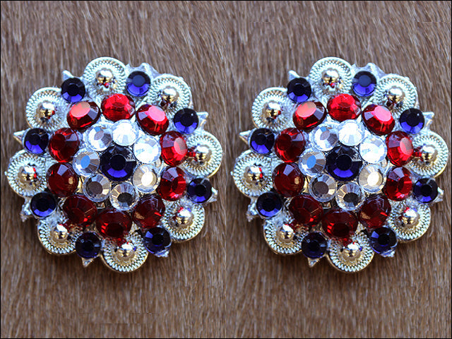 1.5" Hilason Western Style Silver Berry Rhinestone Bling Tack Headstall Saddle Concho Red/Blue