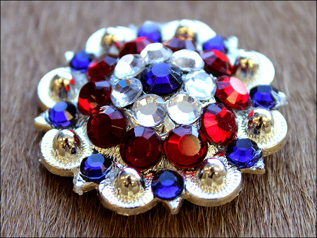1.5" Hilason Western Style Silver Berry Rhinestone Bling Tack Headstall Saddle Concho Red/Blue