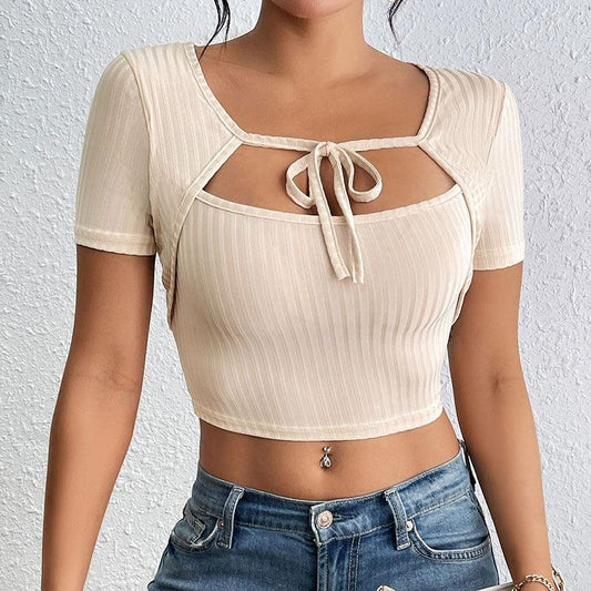 Silky Textured Crop Top – Chic Asymmetrical Collar Top for Casual & Formal Wear