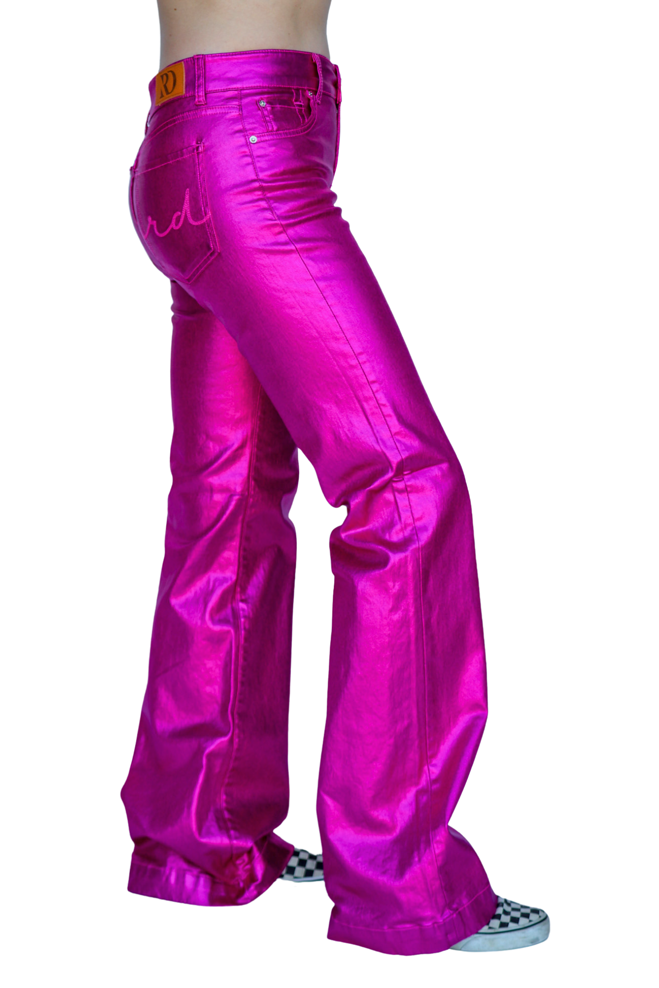 Fuchsia Metallic Trousers With Modern Silhouette For Everyday Wardrobe Essentials Edition