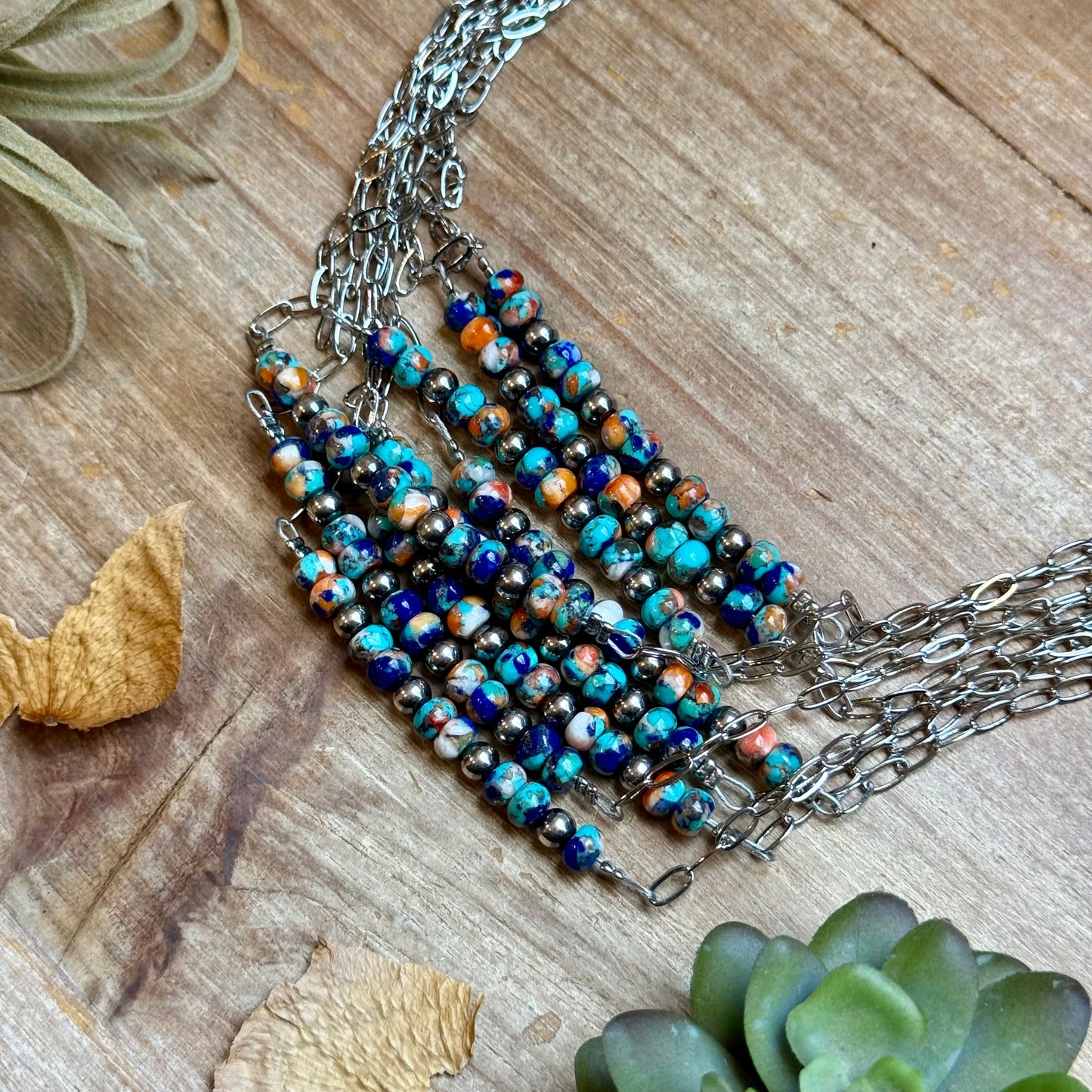 Sterling Silver Pearl & Lapis Turquoise Mix Paperclip Chain Necklace