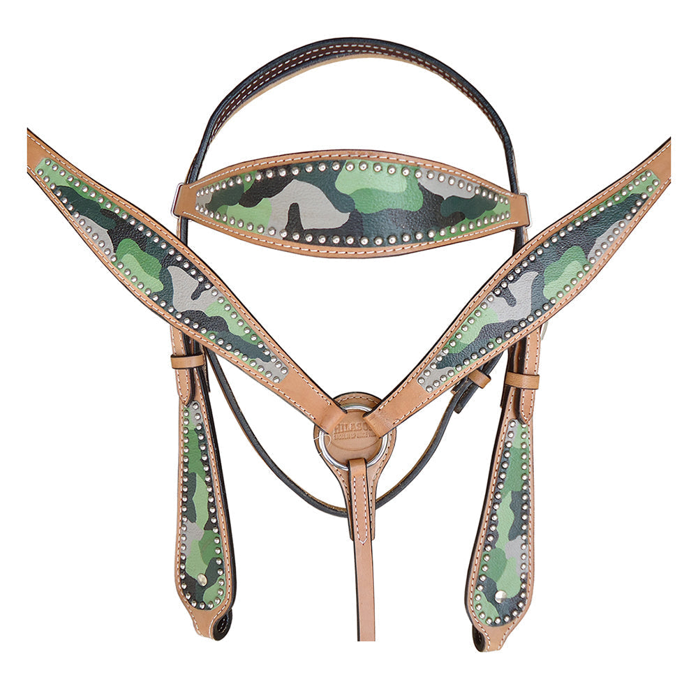 HILASON Western Horse Leather Headstall & Breast Collar Set Camo