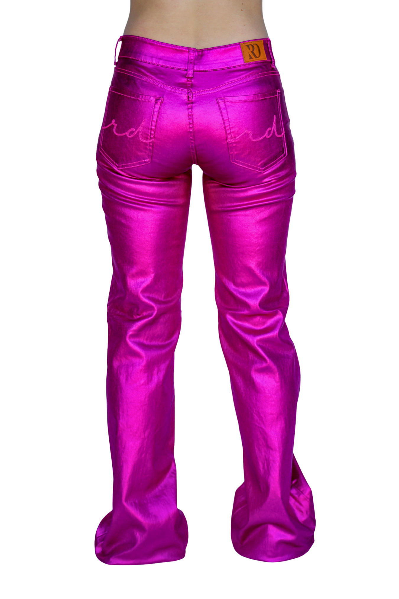 Fuchsia Metallic Trousers With Modern Silhouette For Everyday Wardrobe Essentials Edition