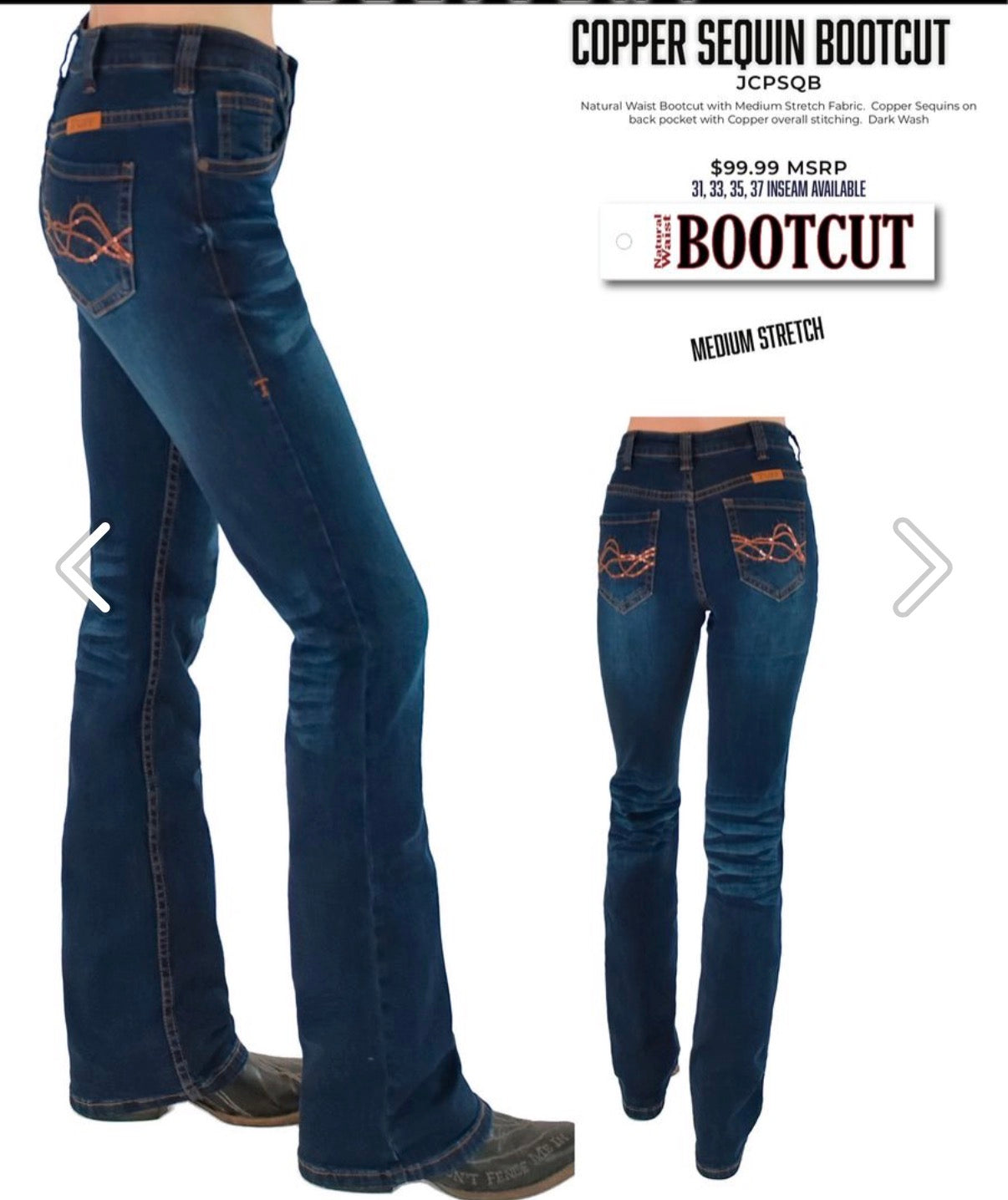 cowgirl Tuff Copper Sequins Bootcut jeans