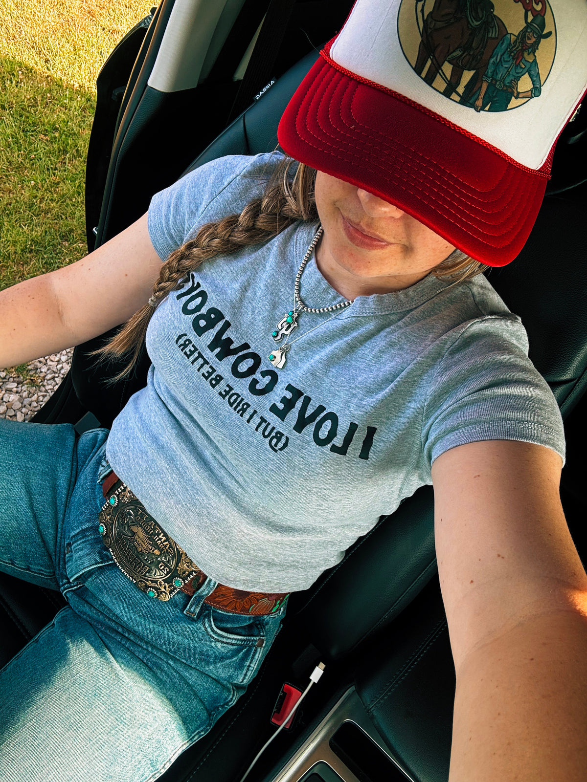 I Love Cowboys Baby Tee (Gray)