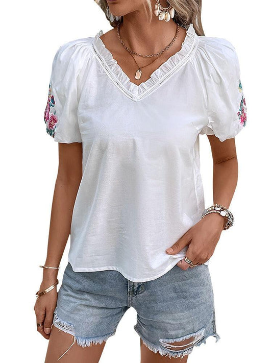 Flower Embroidered White Cowgirl Top | Perfect for Casual Days