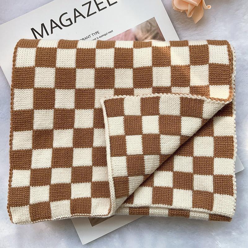 Cowgirl Chic Checkerboard Knitted Scarf – Stylish Winter Accessory for Cowgirls