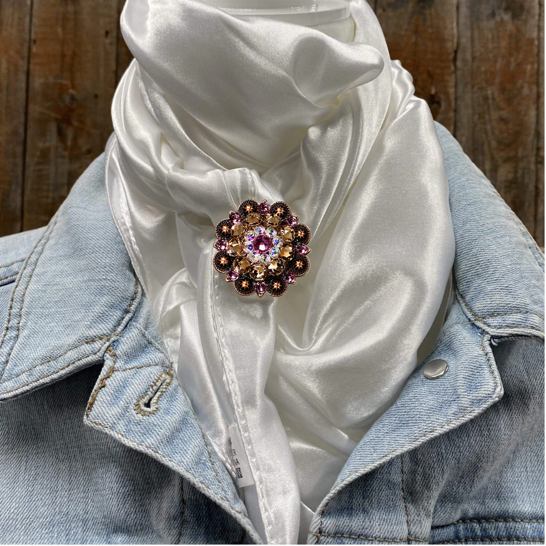 35X35" Solid White Wild Rag / Scarf WRS3 - Crystal Concho Wild Rag Slides - Assorted