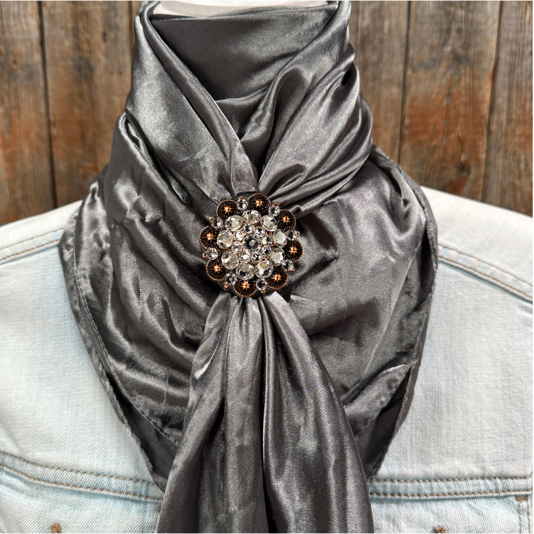 35X35" Solid Silver / Grey Wild Rag / Scarf WRS15 - Crystal Concho Wild Rag Slides - Assorted