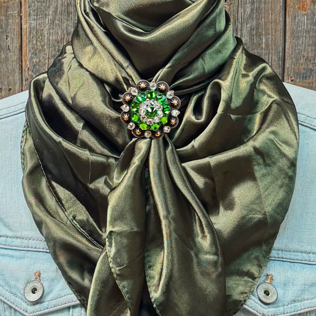 35X35" Solid Olive Wild Rag / Scarf WRS28 - Crystal Concho Wild Rag Slides - Assorted