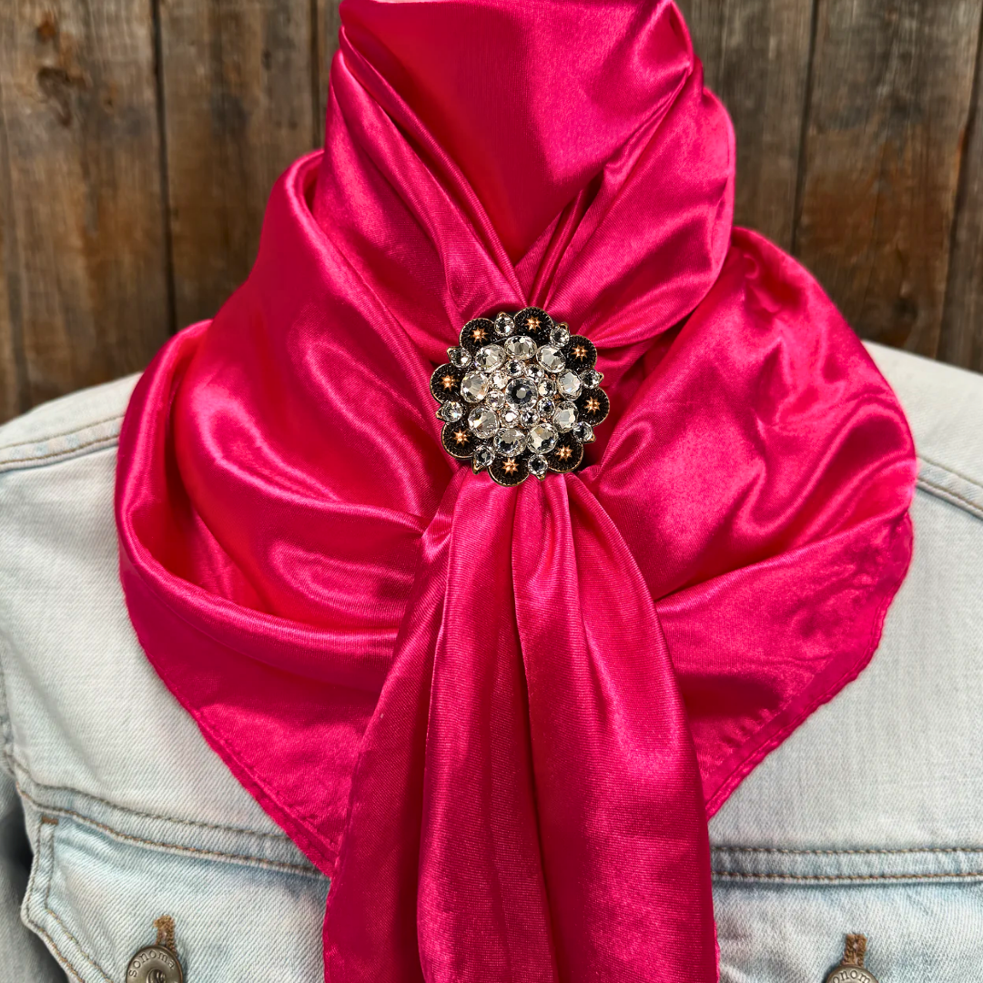 35X35" Solid Hot Pink Wild Rag / Scarf WRS25 - Crystal Concho Wild Rag Slides - Assorted