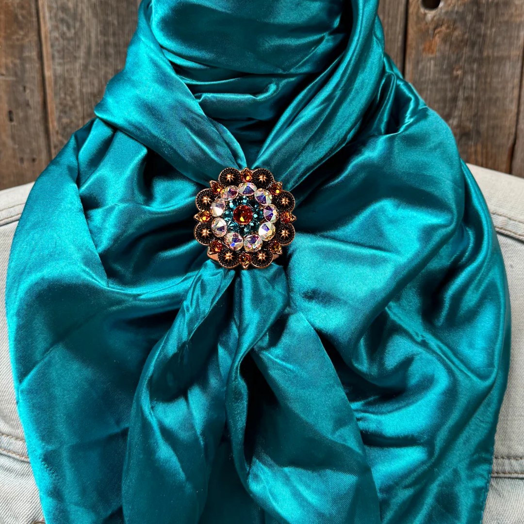 35X35" Solid Teal Wild Rag / Scarf WRS5 - Crystal Concho Wild Rag Slides - Assorted