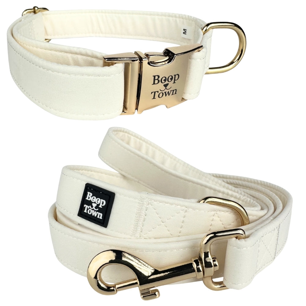 Boop Town Matching Dog Collar and Leash Set - Soft Cotton & Heavy Duty Nylon Core - Quick Release Metal Buckle - Aesthetic Adjustable Pet Accessories - Reduces Hair Matting - XS Small Medium Large XL Dogs