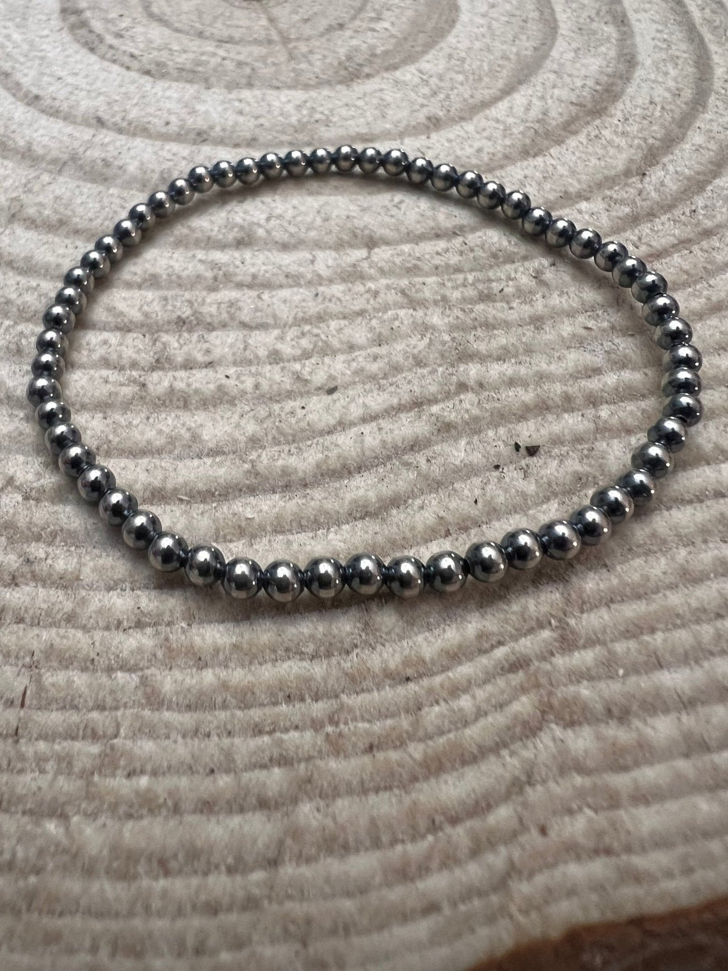 3mm Sterling Pearl Stretch Bracelet — 6.5 inch (Oxidized)