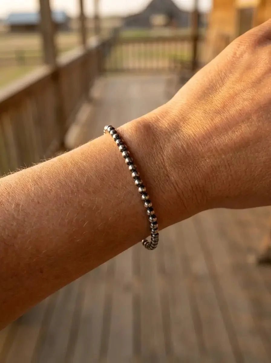 3mm Sterling Pearl Stretch Bracelet — 6.5 inch (Oxidized)
