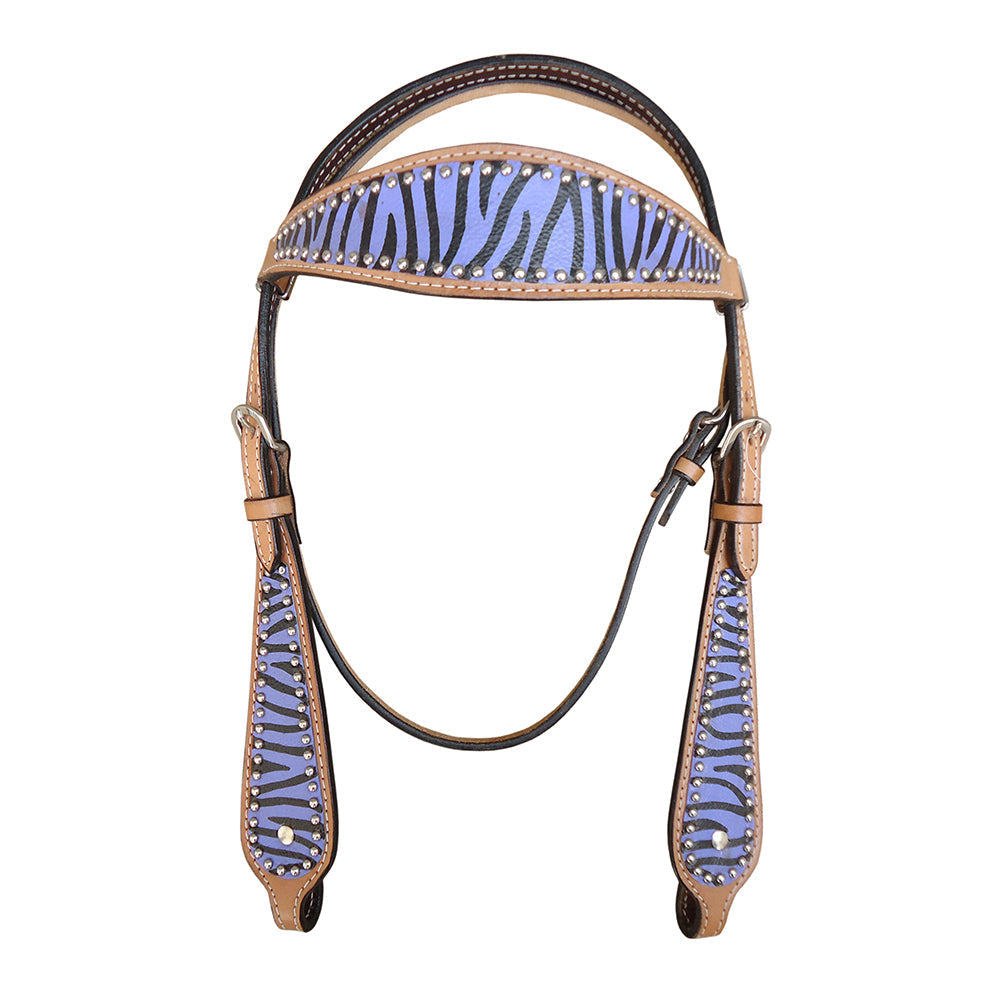 HILASON Western Horse Leather Headstall & Breast Collar Tack Set Blue Zebra
