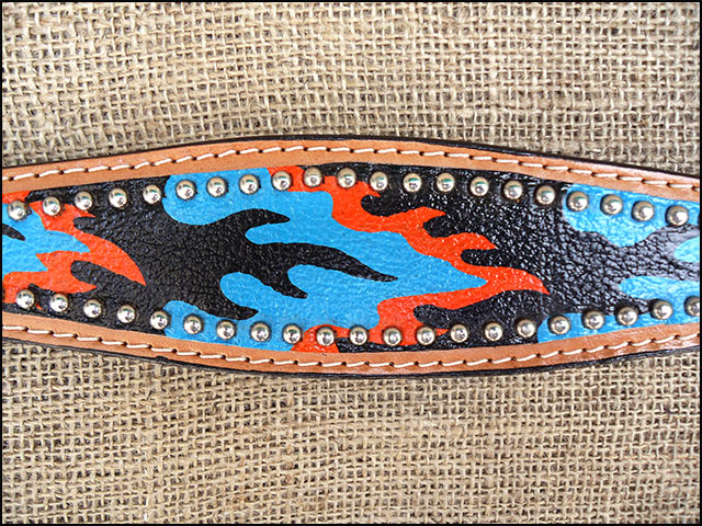 HILASON Western Horse Leather Headstall & Breast Collar Set Turquoise Flame
