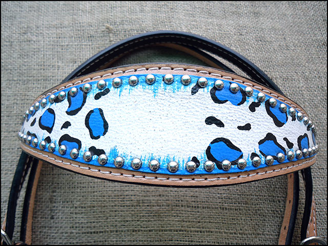 HILASON Western Horse Leather Headstall & Breast Collar Set Turquoise Leopard