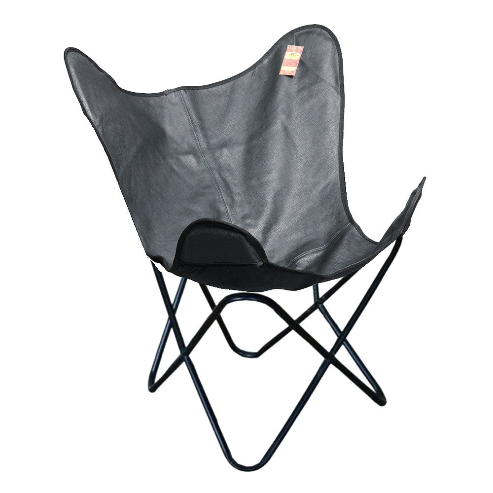 Genuine Leather Butterfly Chair Folding Lounge Modern Sling Accent Seat