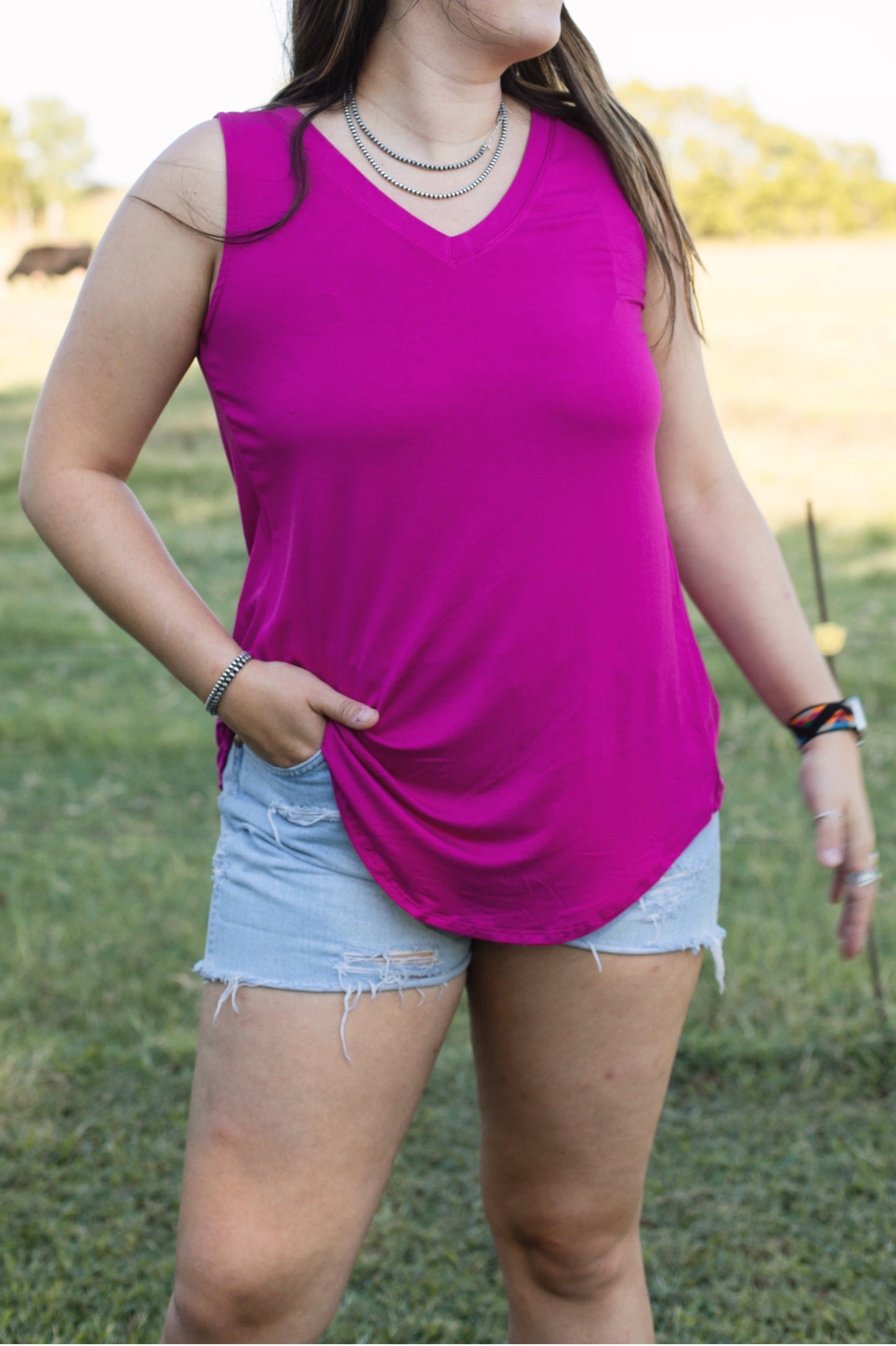 Magenta - V-Neck Tank Top