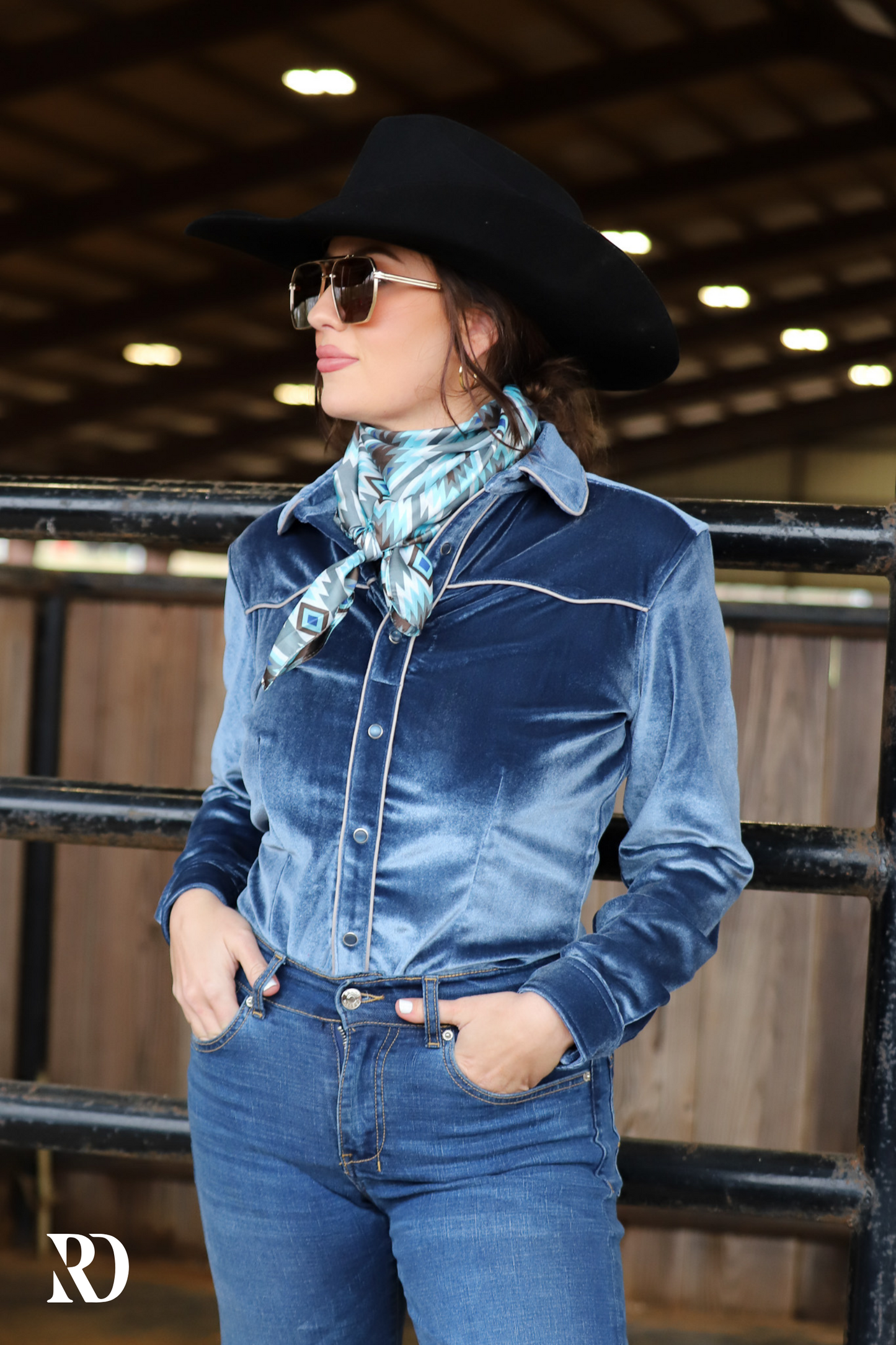 MIDNIGHT BLUE VELVET PERFORMANCE RODEO SHIRT
