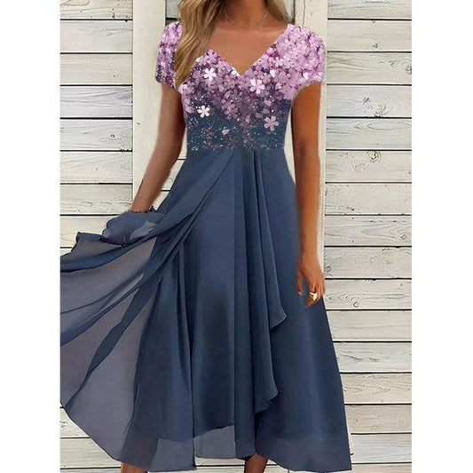 Serene Blooms Chiffon Patchwork Dress | Elegant Floral Dress for Summer