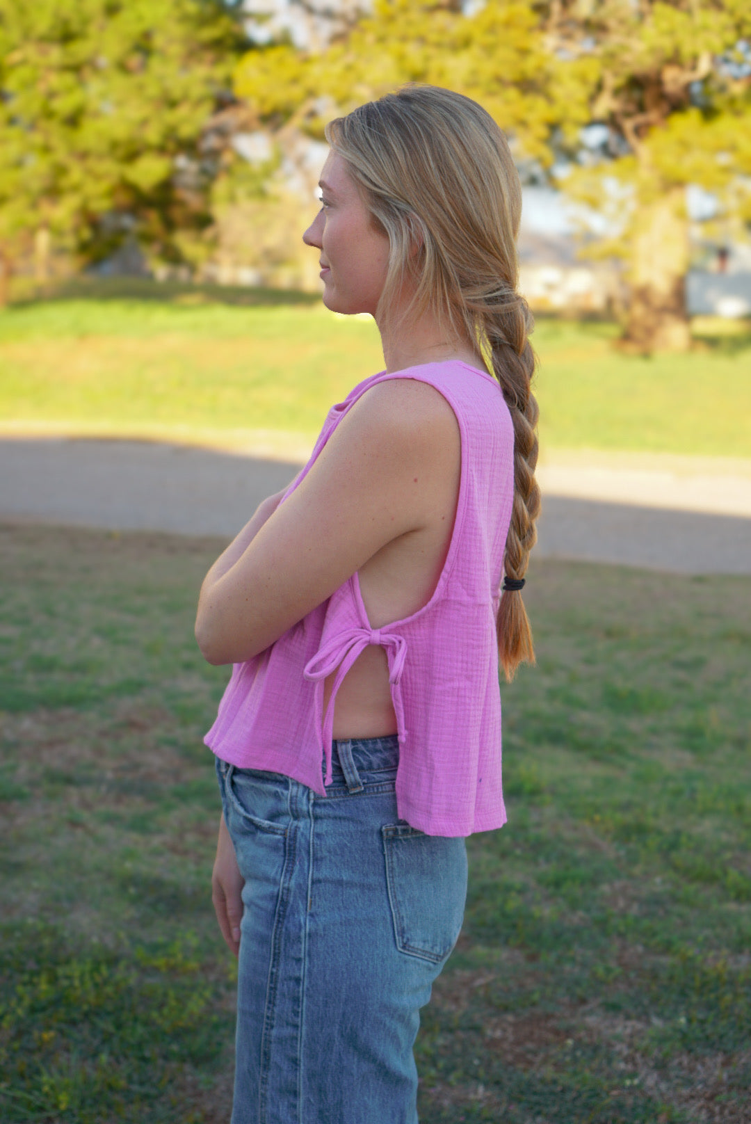 Mauve - Gauze Side Tie Sleeveless Top