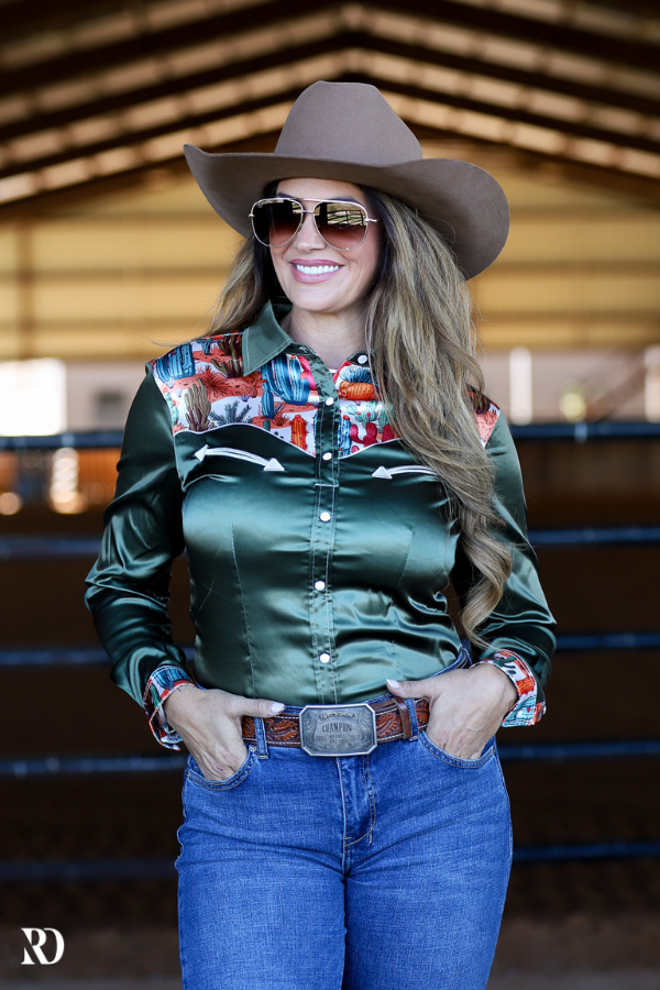 OLIVE SIERRA SATIN PERFORMANCE RODEO SHIRT