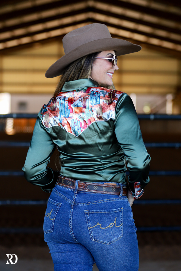 OLIVE SIERRA SATIN PERFORMANCE RODEO SHIRT