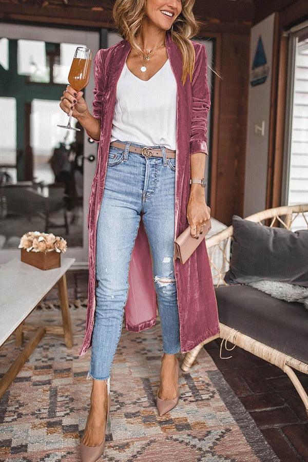 Luxe Velvet Long Coat – Soft, Elegant, and Stylish Velvet Outerwear for Women